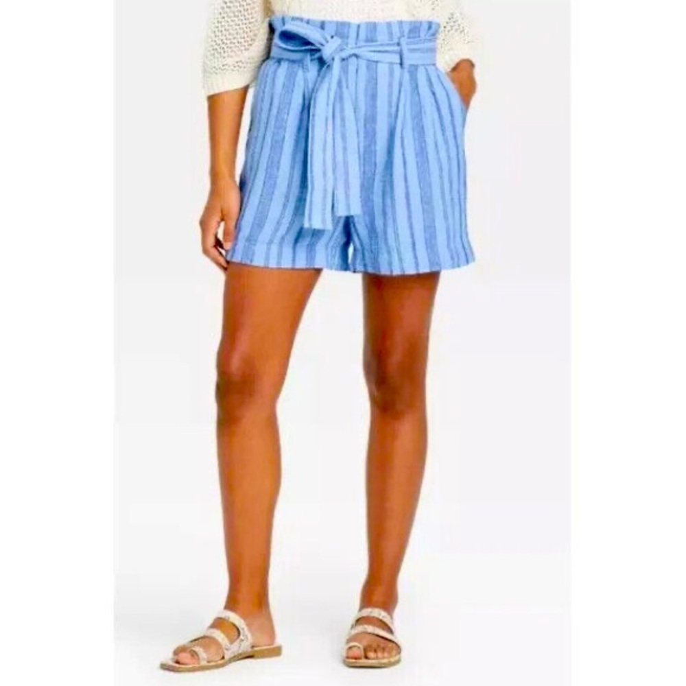 A New Day Striped High Rise Linen Blend Ruffle Waist Shorts L